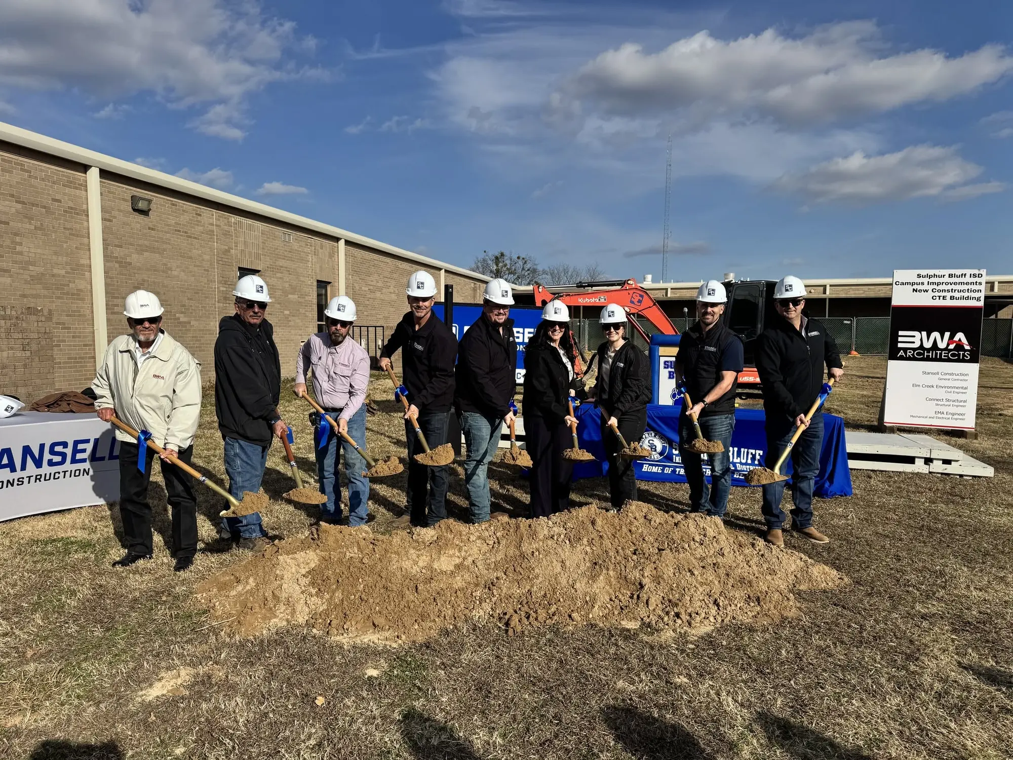 Stansell Construction and community partners at the Sulphur Bluff ISD groundbreaking
